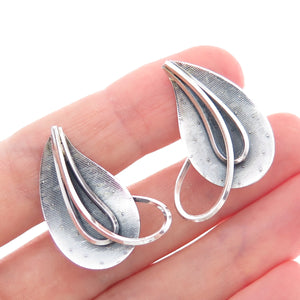 925 Sterling Vintage Germany Modernist Floral Oxidized Screw Back Earrings