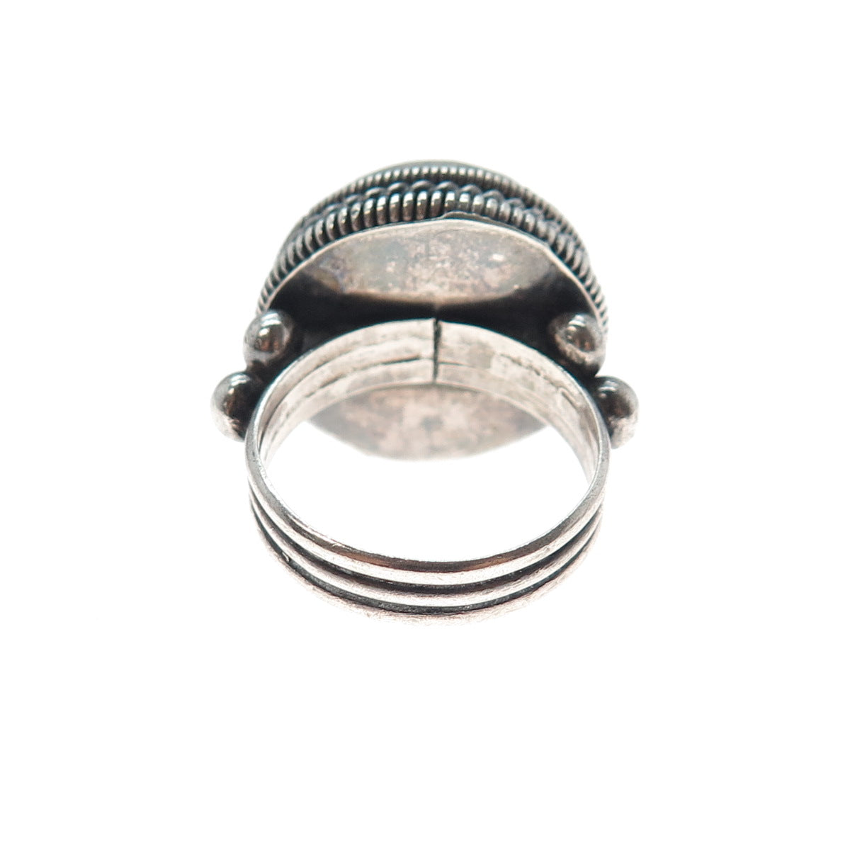 925 Sterling Silver Vintage Real Black Onyx Modernist Oxidized Ring Size 7