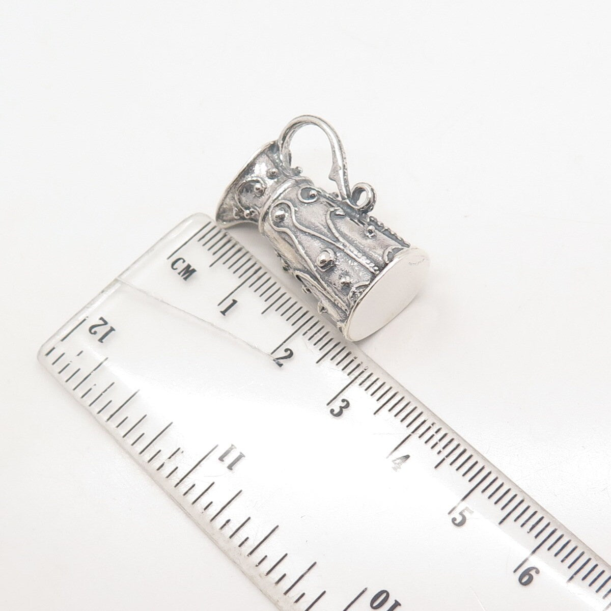925 Sterling Silver Vintage Beaded Jug Pendant