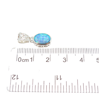 925 Sterling Silver Real Oval-Cut Opal Minimalist Charm Pendant
