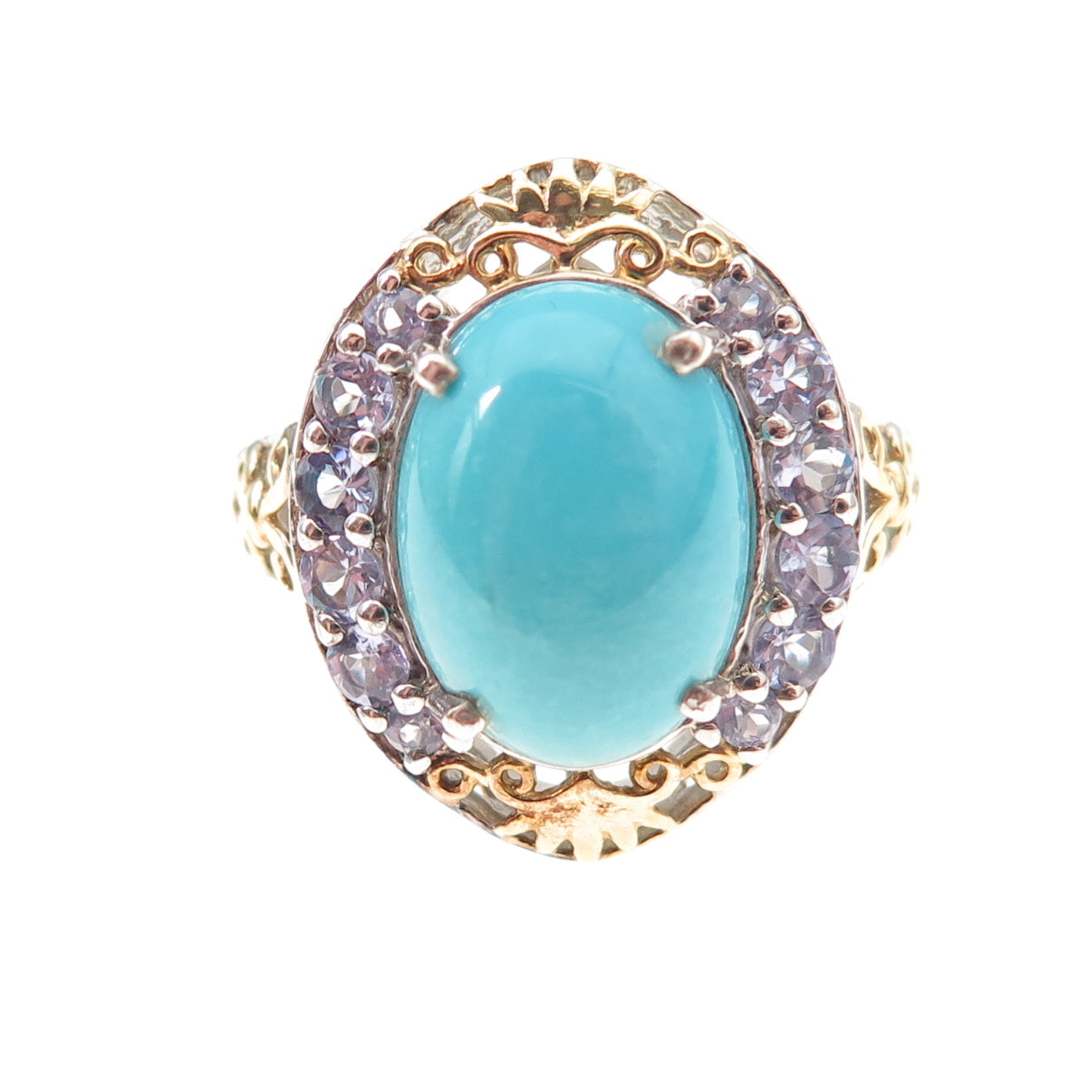 Chuck Clemency Sterling Silver 2-Tone Real Turquoise & Tanzanite Ring Size 8.25