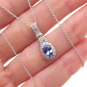 Chuck Clemency 925 Sterling Silver Real Tanzanite White Topaz Chain Necklace 20"