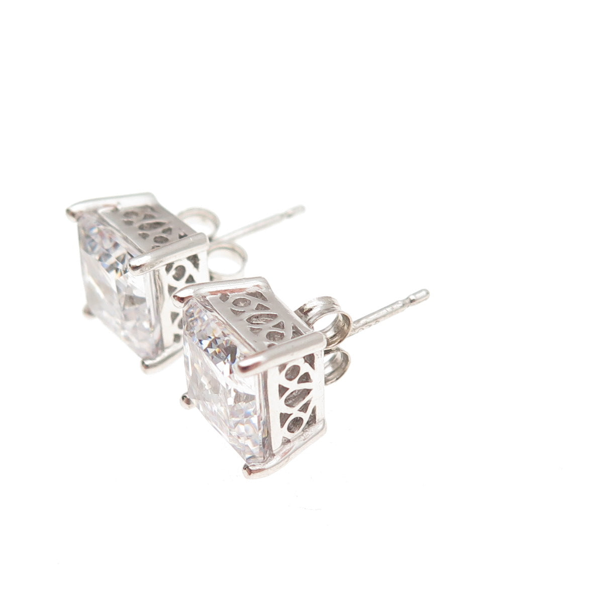 925 Sterling Silver Princess-Cut C Z Stud Earrings