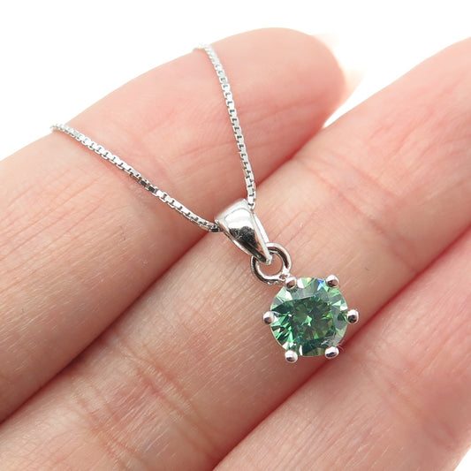 925 Sterling Silver Swarovski Green-Crystal Box Chain Necklace 16-18"