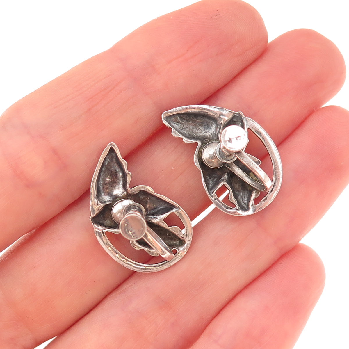 925 Sterling Silver Antique Art Deco Acorn Oxidized Screw Back Earrings