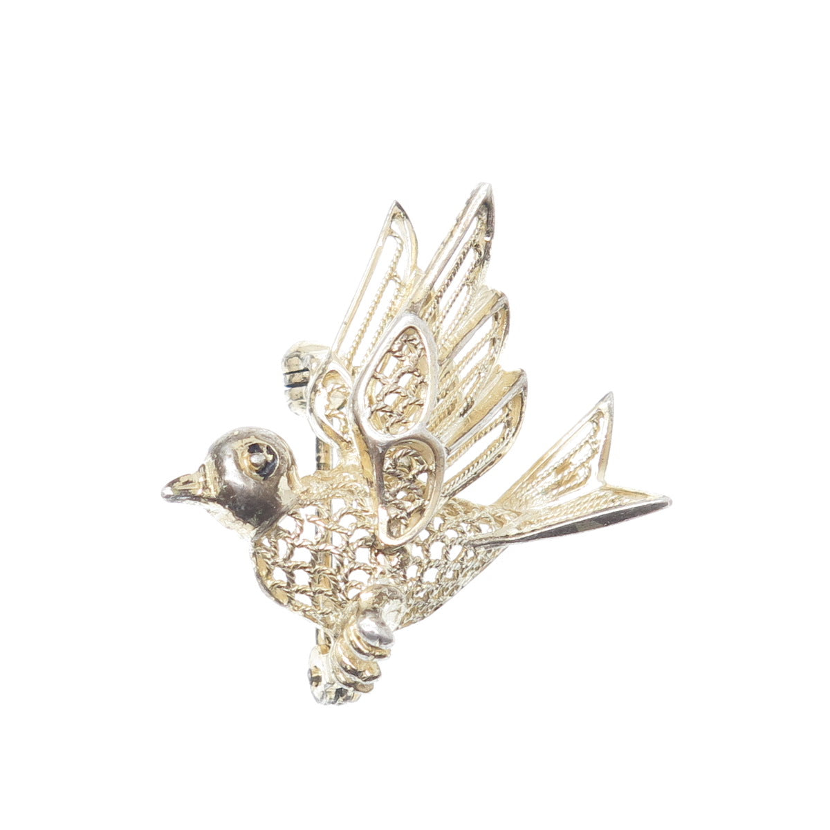 925 Sterling Silver Gold Plated Antique Art Deco Bird Minimalist Pin Brooch