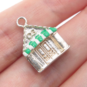925 Sterling Silver Vintage Green & White Enamel OG House Porch Charm Pendant