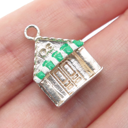 925 Sterling Silver Vintage Green & White Enamel OG House Porch Charm Pendant