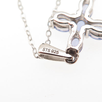 Chuck Clemency 925 Sterling Silver Real Tanzanite Cross Cable Chain Necklace 20"