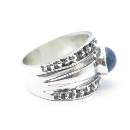 925 Sterling Silver Vintage Real Lapis Lazuli Gemstone Beaded Ring Size 8
