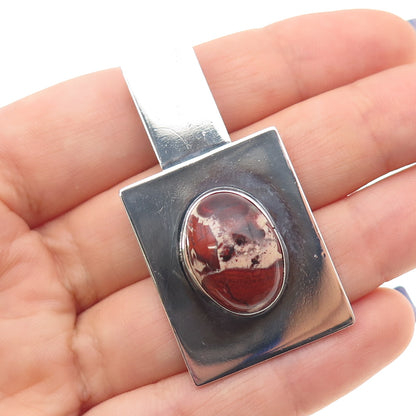 925 Sterling Silver Vintage Real Jasper Modernist Slide Pendant