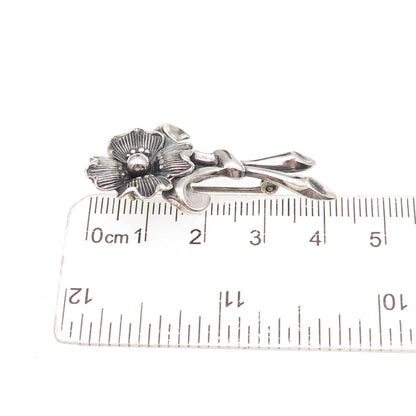 Beau 925 Sterling Silver Vintage Floral Repousse Oxidized Pin Brooch