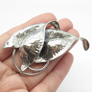 925 Sterling Silver Vintage Double Leaf Pin Brooch