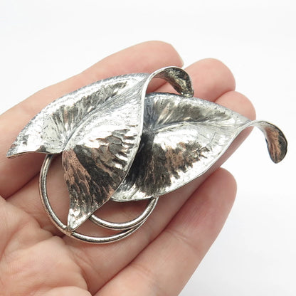 925 Sterling Silver Vintage Double Leaf Pin Brooch