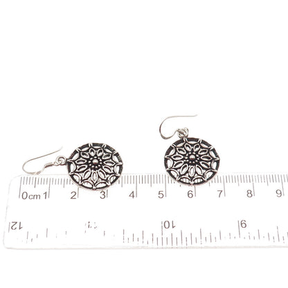 925 Sterling Silver Vintage Floral Oxidized Dangle Earrings