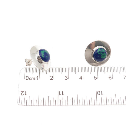 Sally Jack Navajo Old Pawn Sterling Silver Vintage Southwestern Azurite Earrings