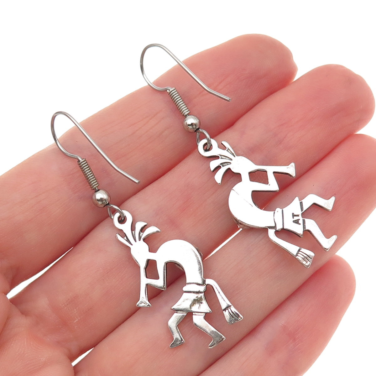 Abel Toledo Navajo Old Pawn Sterling Silver Vintage Turquoise Kokopelli Earrings