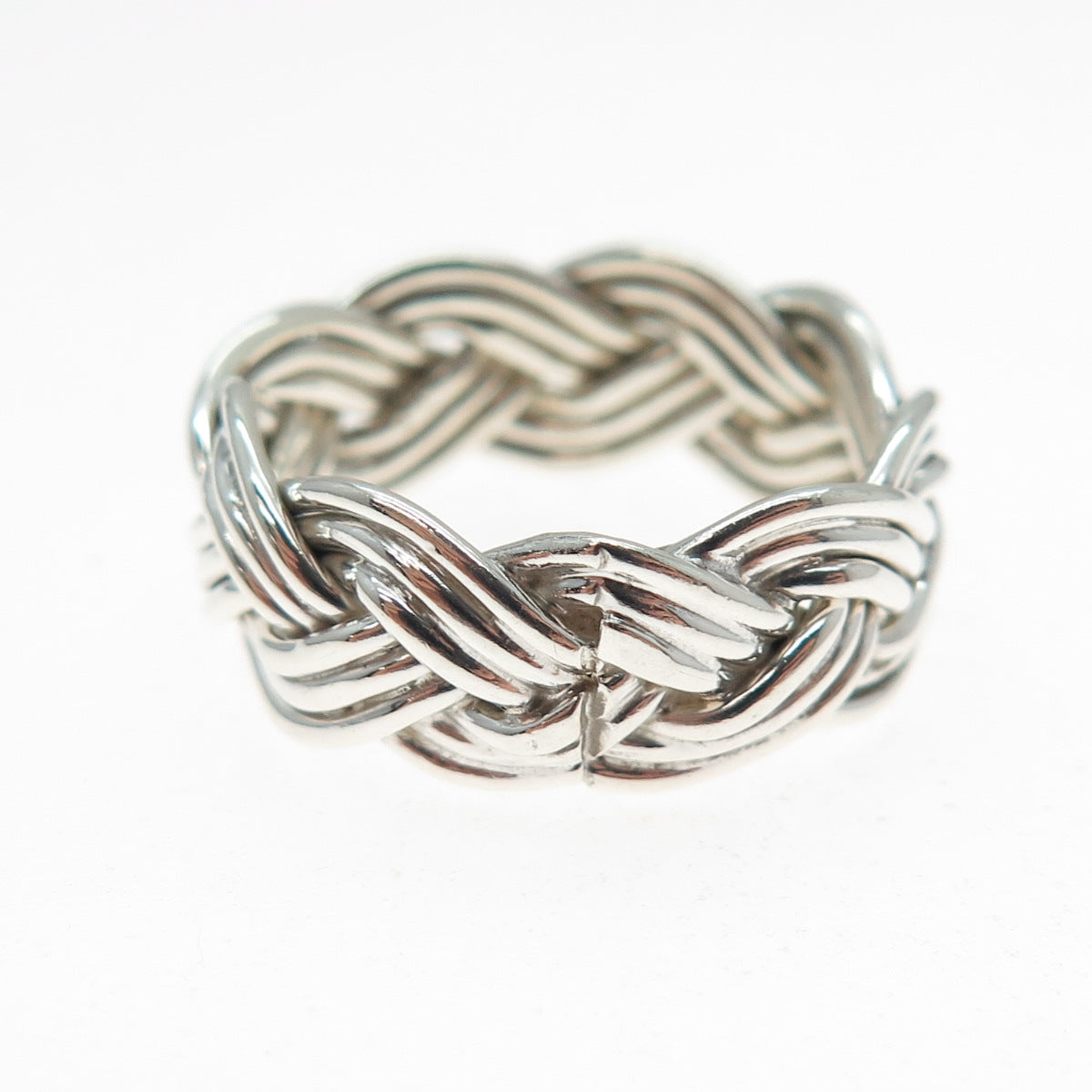 925 Sterling Silver Vintage Mexico Modernist Woven Ring Size 7.5