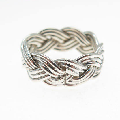 925 Sterling Silver Vintage Mexico Modernist Woven Ring Size 7.5