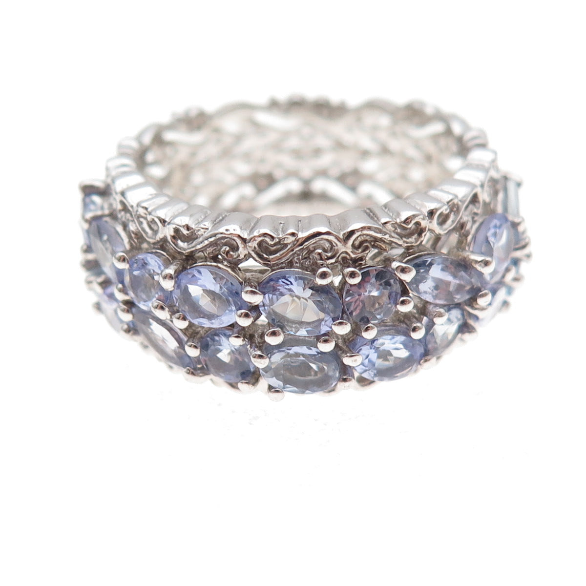 Chuck Clemency 925 Sterling Silver Real Multi-Cut Tanzanite Band Ring Size 8.25