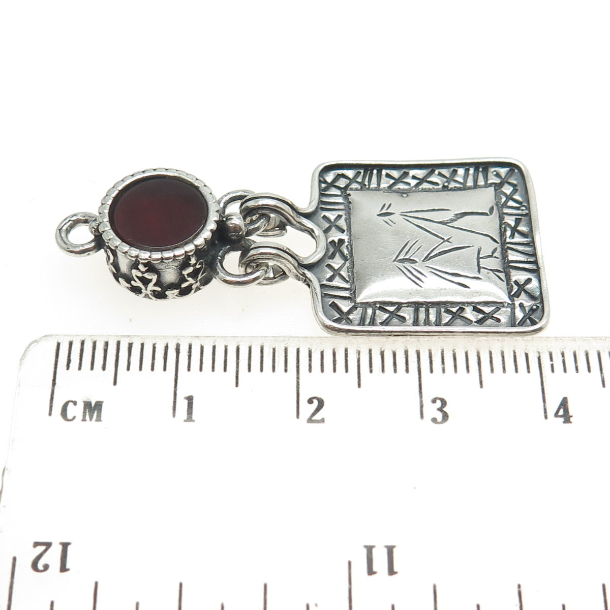 DIDAE 925 Sterling Silver Vintage Israel Real Carnelian Gem Ethnic Pendant