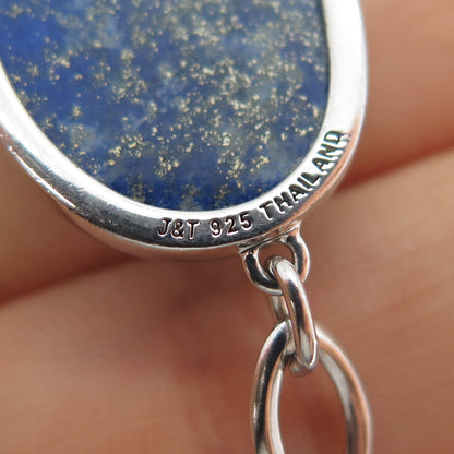 925 Sterling Silver Vintage J&T Real Lapis Lazuli Station Link Bracelet 6.5-7"