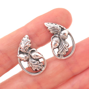 925 Sterling Silver Antique Art Deco Acorn Oxidized Screw Back Earrings