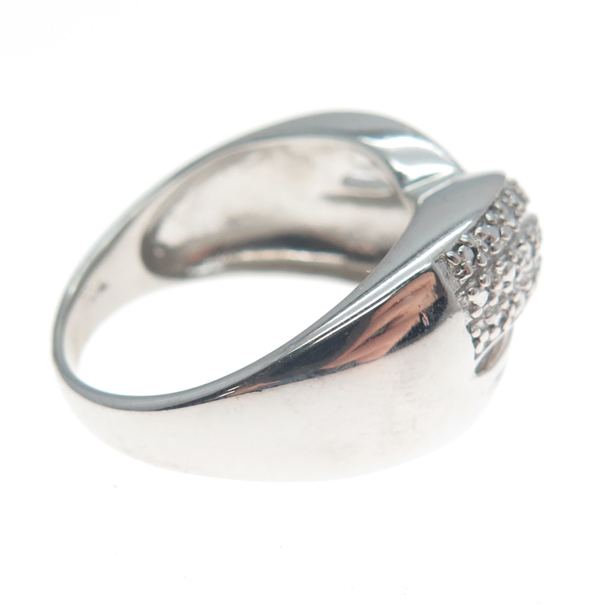FINA 925 Sterling Silver Real Round-Cut Diamond Crossover Ring Size 7.5