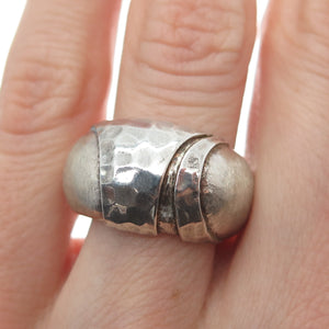 925 Sterling Silver Vintage Modernist Hammered Oxidized Ring Size 6.5