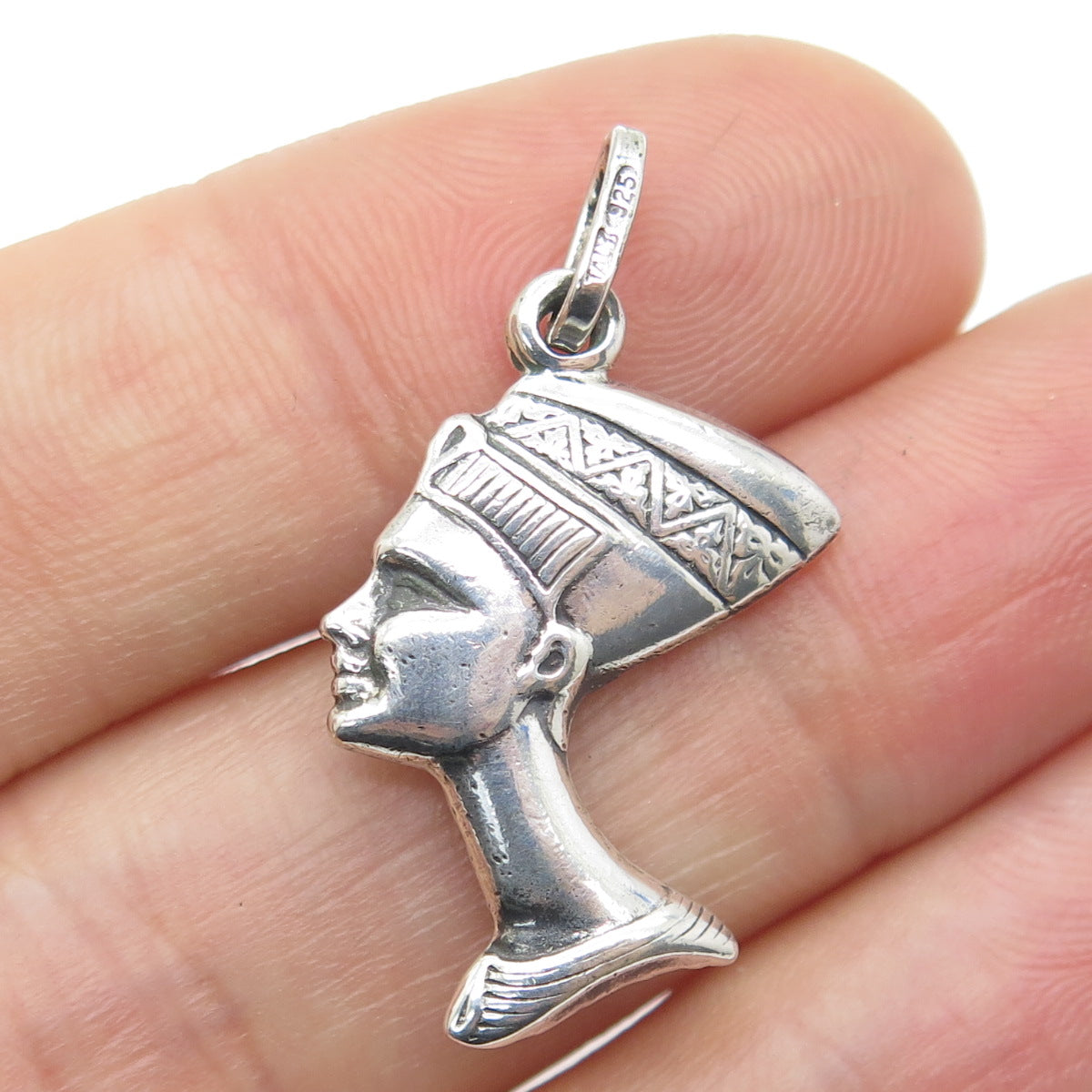 925 Sterling Silver Vintage Italy Nefertiti Egyptian Pharaoh Charm Pendant