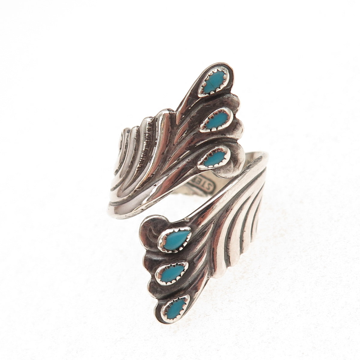 Old Pawn Sterling Silver Vintage Southwestern Turquoise Adjustable Ring Size 8.5
