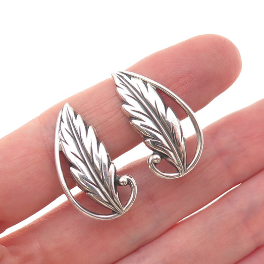 Old Pawn Sterling Silver Vintage Southwestern Feather Tribal Screw Back Earrings