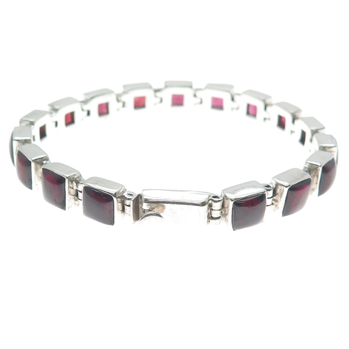 925 Sterling Silver Vintage Real Tourmaline Square Link Bracelet 7.5"