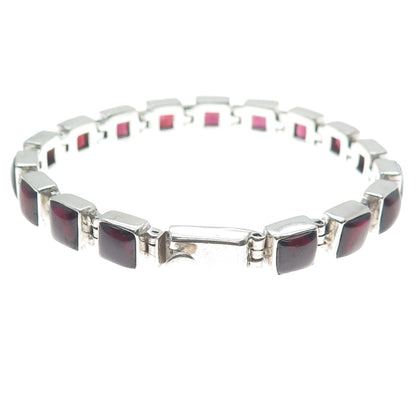 925 Sterling Silver Vintage Real Tourmaline Square Link Bracelet 7.5"