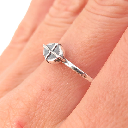 Hagit Gorali 925 Sterling Silver Vintage Modernist Cross Oxidized Ring Size 9