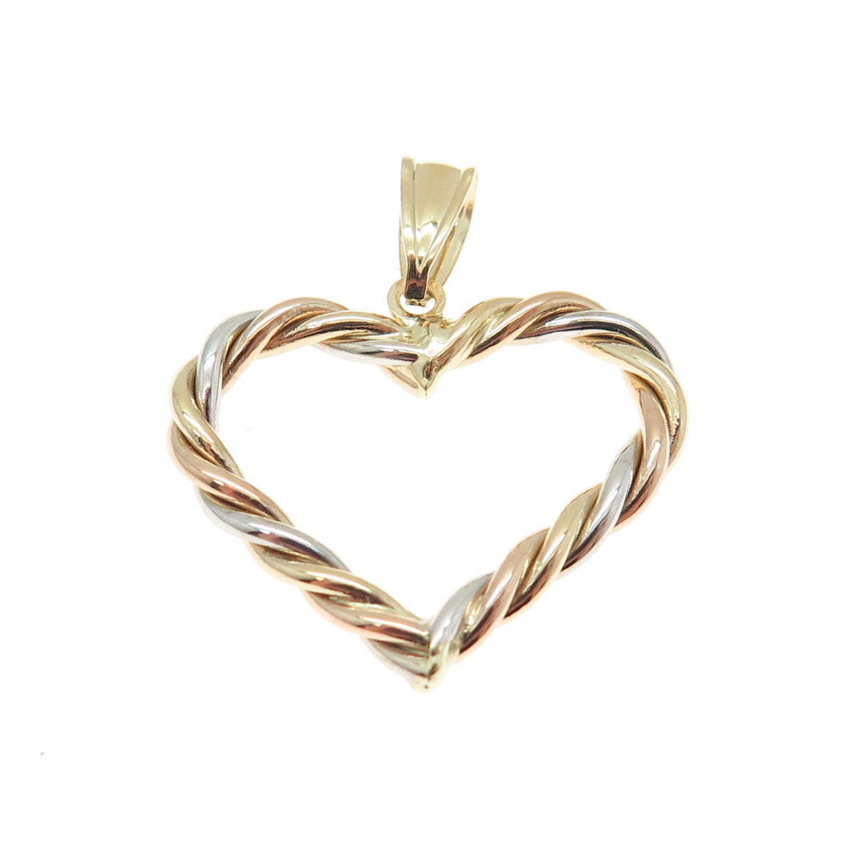 14K Yellow Rose & White Gold Twisted Heart Charm Pendant