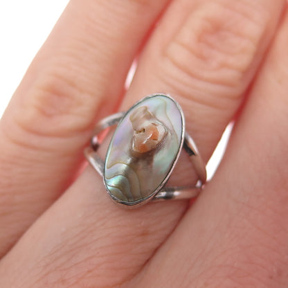 925 Sterling Silver Antique Art Deco Real Blister Pearl Oxidized Ring Size 5.25