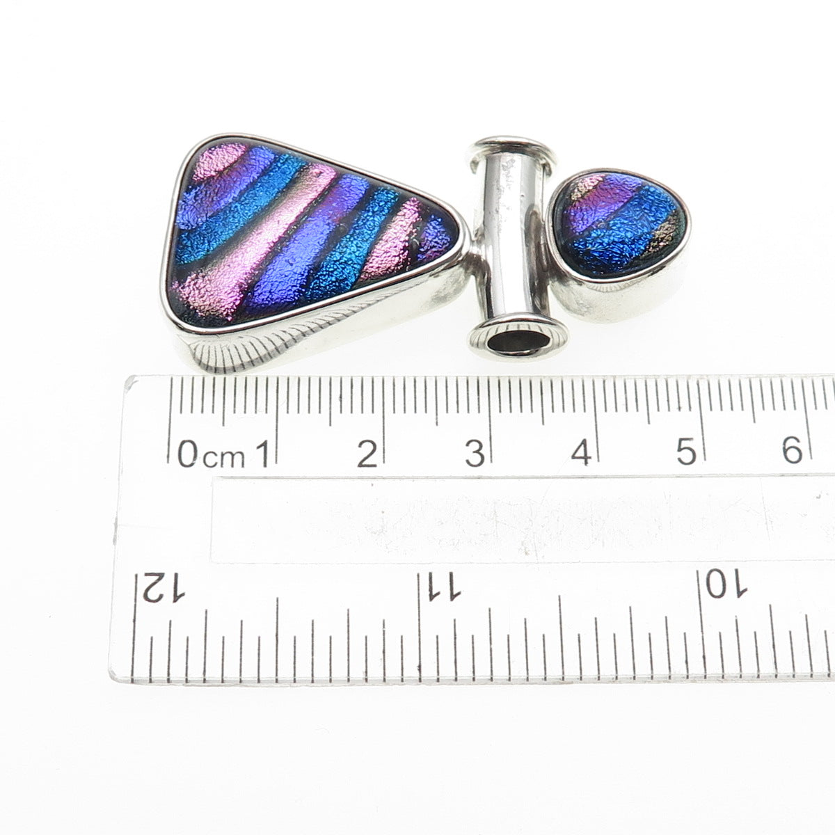 925 Sterling Silver Vintage Dichroic Glass Modernist Slide Pendant