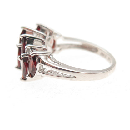 925 Sterling Silver Vintage Real Red Garnet & White Topaz Ring Size 6
