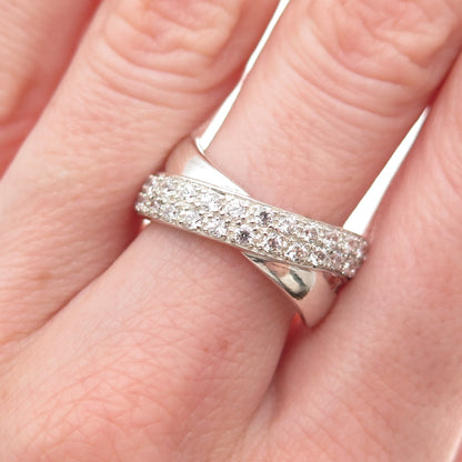 925 Sterling Silver Round-Cut C Z Crisscross Ring Size 8.25