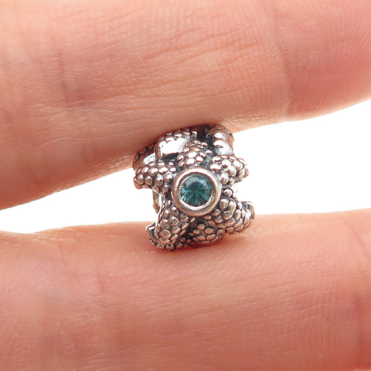 PANDORA 925 Sterling Silver Round-Cut Blue C Z Sea Star Slide Bead Charm