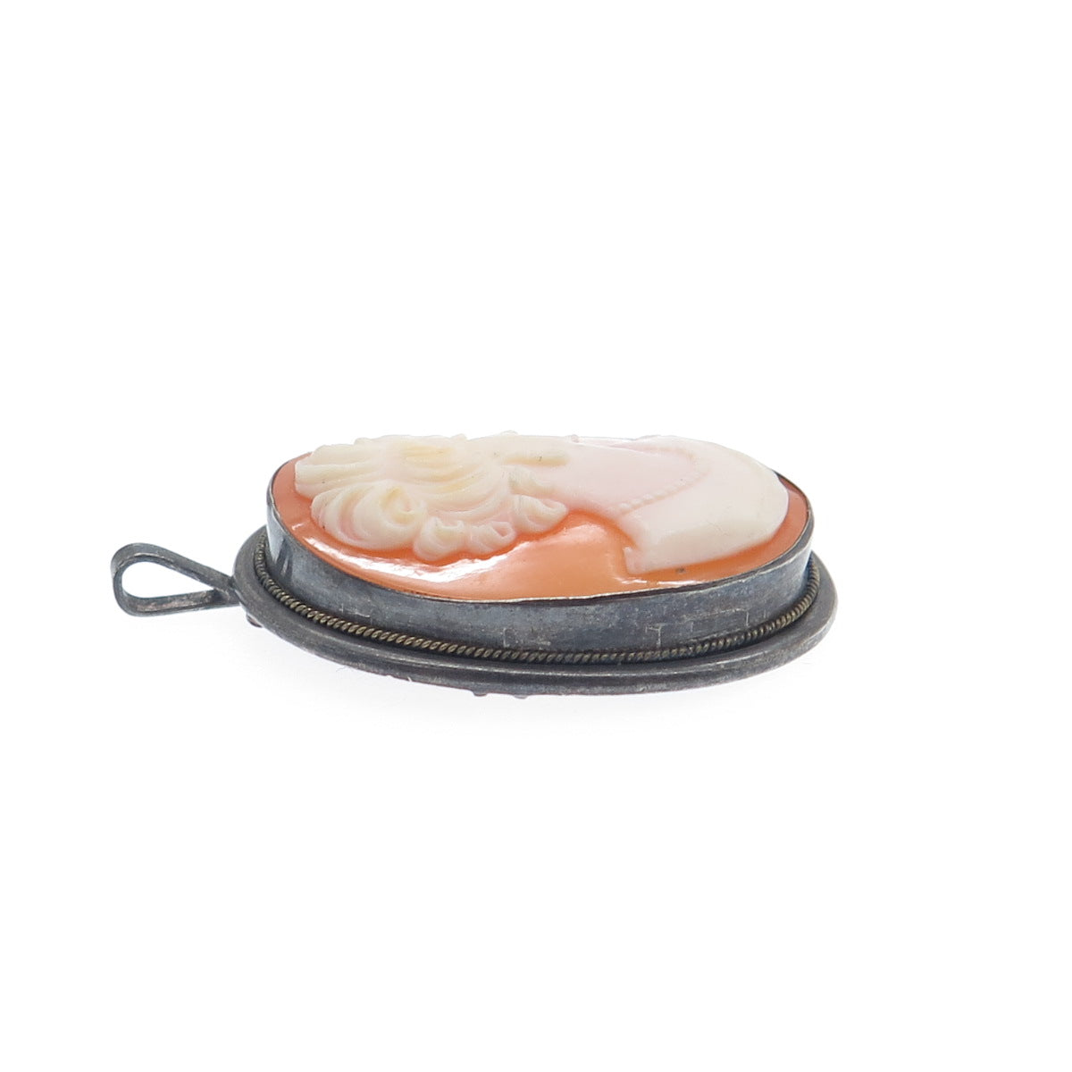 800 Silver 2-Tone Antique Cameo Victorian Lady Oxidized Pendant