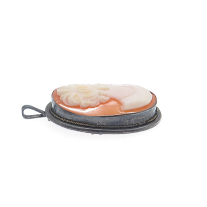 800 Silver 2-Tone Antique Cameo Victorian Lady Oxidized Pendant