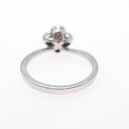 925 Sterling Silver Round-Cut C Z Flower Ring Size 6