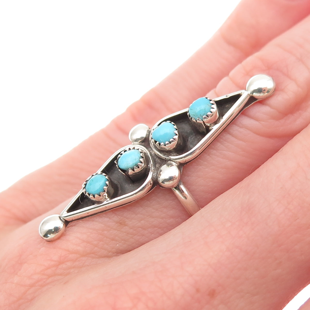 Old Pawn Sterling Silver Vintage Southwestern Turquoise Snake Eye Ring Size 6