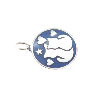 925 Sterling Silver Blue Enamel Mom & Child Cat Heart Star Minimalist Pendant