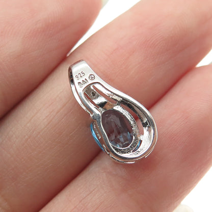 SAI 925 Sterling Silver Real Diamond & Blue Topaz Minimalist Pendant