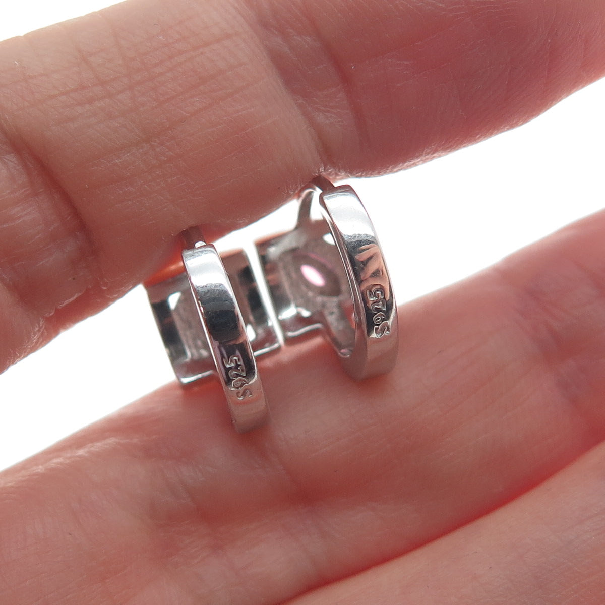 925 Sterling Silver Marquise-Cut Pink & Round-Cut White C Z Hoop Earrings