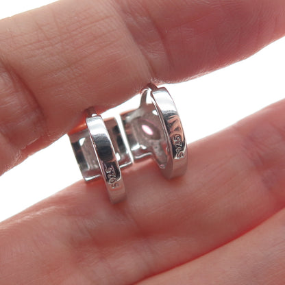 925 Sterling Silver Marquise-Cut Pink & Round-Cut White C Z Hoop Earrings