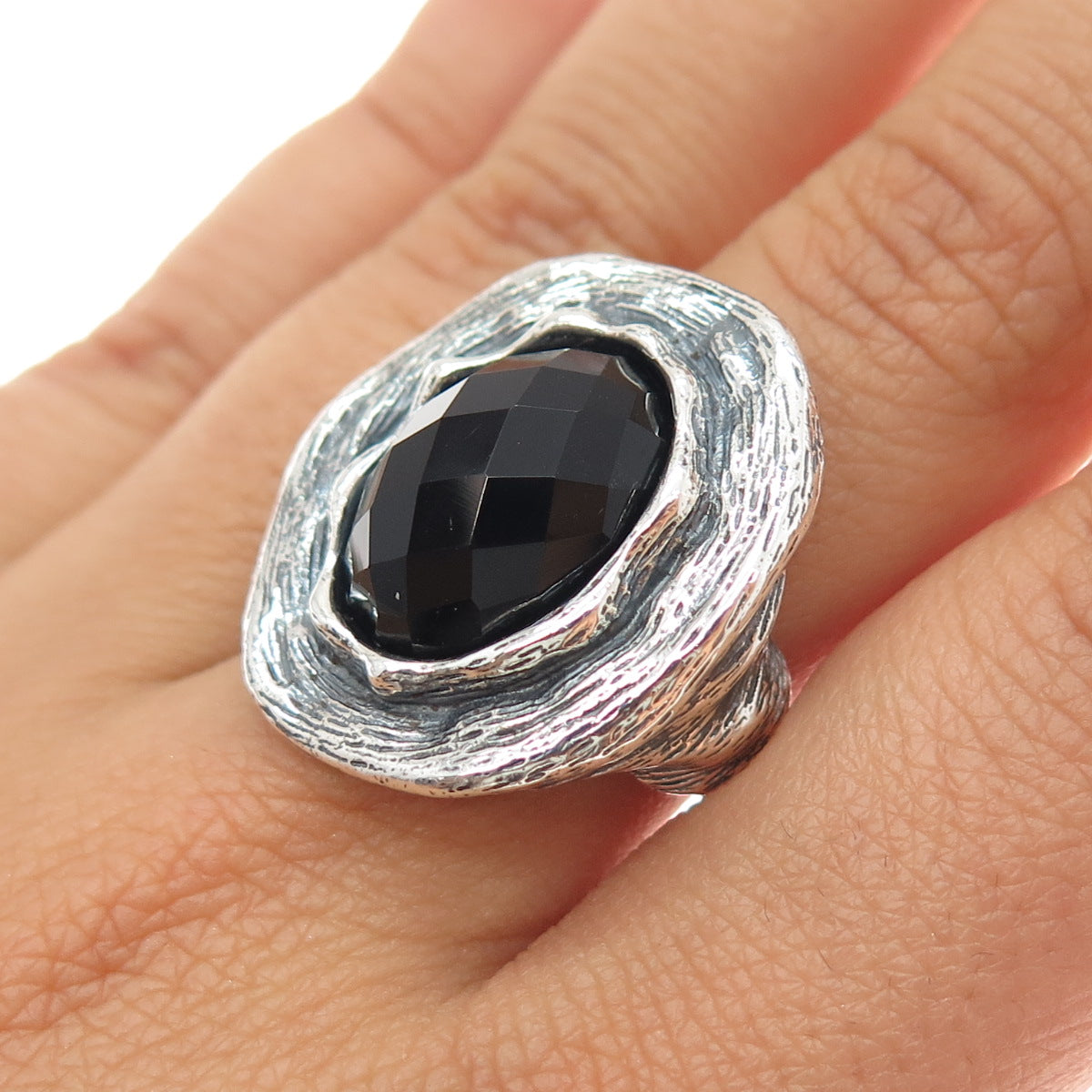 CLYDE DUNEIER CID Sterling Silver Vintage Black Onyx Modernist Ring Size 8.25